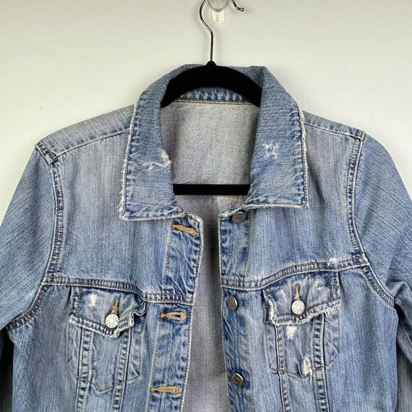 J.Crew Vintage Distressed Denim Jean Jacket Relaxed Fit Medium Blue Wash Women M - Picture 3 of 16